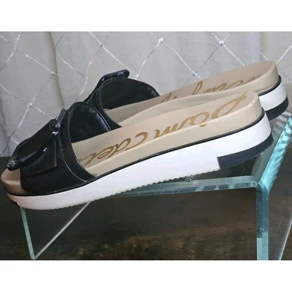 🔥 Sam Edelman Ariane Womens Sz 9 1/2 Black Leather Buckle Slide Sandals Shoes - Picture 8 of 11